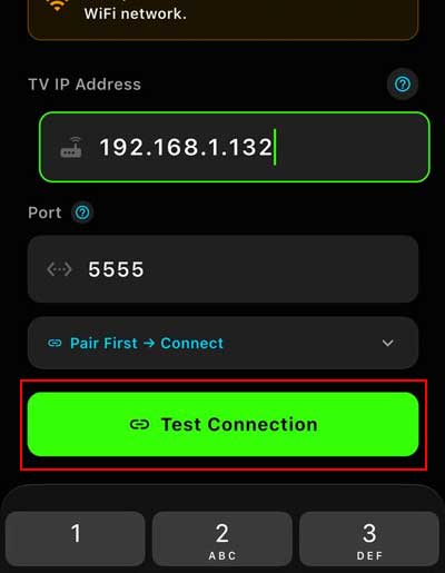 airapk press test connection buttons